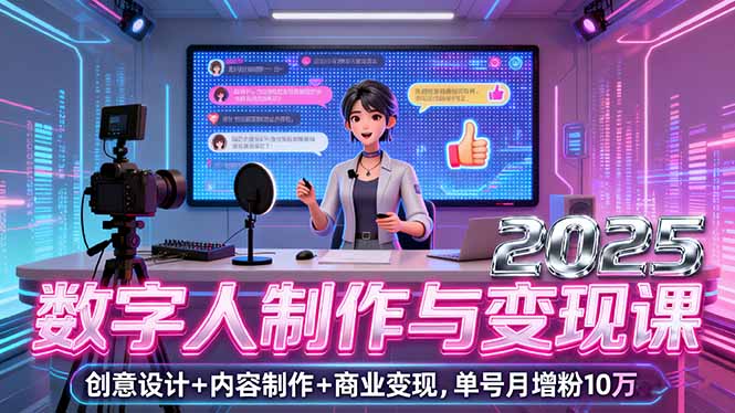 2025数字人制作与变现课，创意设计+内容制作+商业变现，单号月增粉10万+-创业项目网