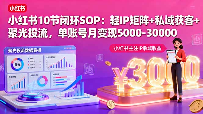 小红书10节闭环SOP：轻IP矩阵+私域获客+聚光投流，单账号月变现5000-30000-创业项目网