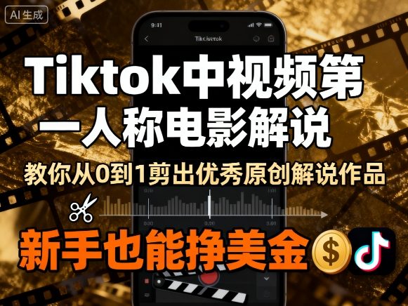 Tiktok中视频第一人称电影解说，教你从0到1剪出一个优秀的原创解说作品，新手也能挣美金-创业项目网