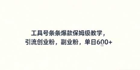 工具号条条爆款保姆级教学，引流创业粉，副业粉，单日600+-创业项目网
