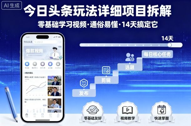 今日头条玩法详细项目拆解，零基础学习视频 通俗易懂 14天搞定它-创业项目网