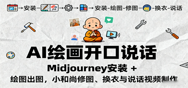 AI绘画开口说话,Midjourney安装 + 绘图出图,小和尚修图、换衣与说话视频制作-创业项目网