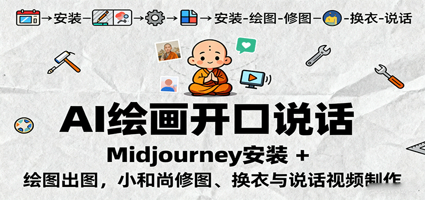AI绘画开口说话，Midjourney安装 + 绘图出图，小和尚修图、换衣与说话视频制作-创业项目网