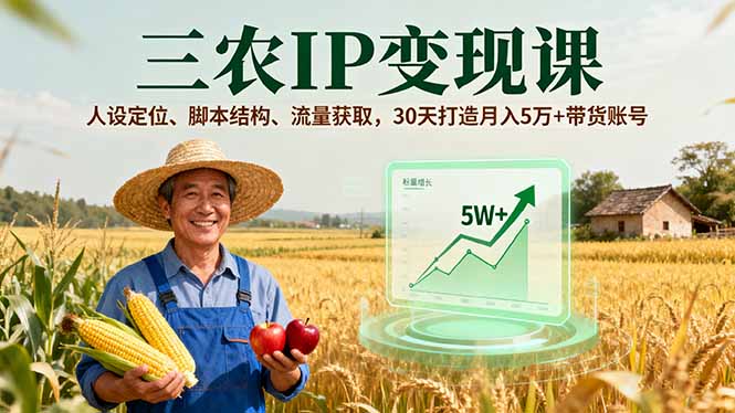 三农IP变现课，人设定位、脚本结构、流量获取，30天打造月入5万+带货账号-创业项目网