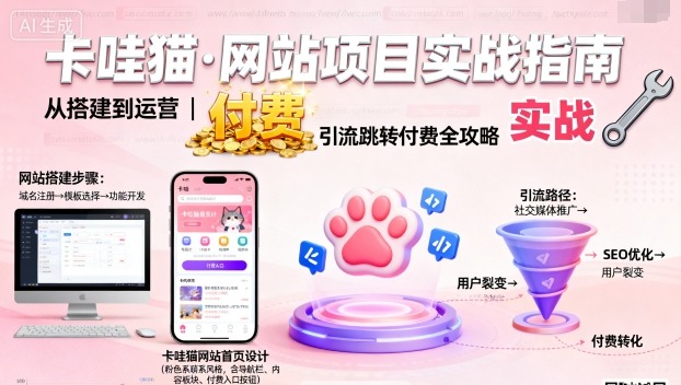 卡哇猫·网站项目，网站搭建与运营以及引流跳转付费-创业项目网