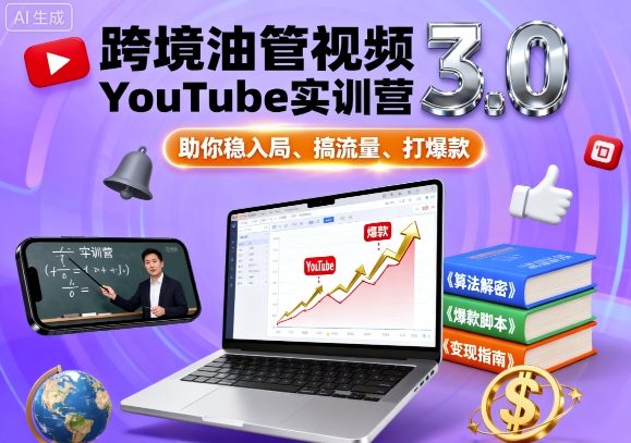 跨境油管视频YouTube实训营3.0，助你稳入局、搞流量、打爆款-创业项目网