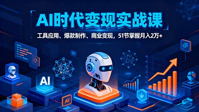 AI时代全场景实战课，工具应用、爆款制作、商业变现，51节掌握月入2万+-创业项目网