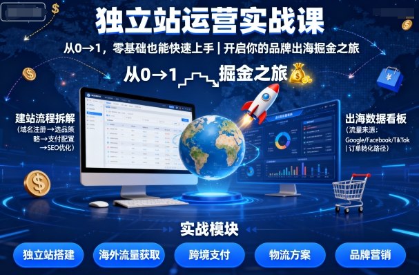 独立站运营实战课，​从0到1，零基础也能快速上手，开启你的品牌出海掘金之旅-创业项目网