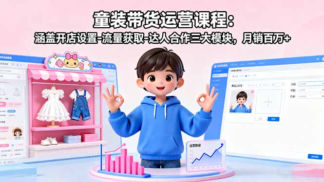 童装带货运营课程：涵盖开店设置-流量获取-达人合作三大模块，月销百万+-创业项目网