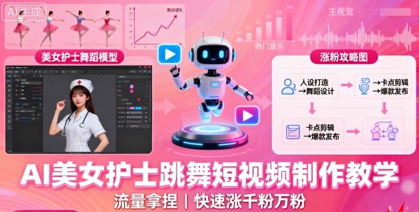 AI美女护士跳舞短视频制作教学，流量拿捏，快速涨千粉万粉【提示词+视频教程】-创业项目网