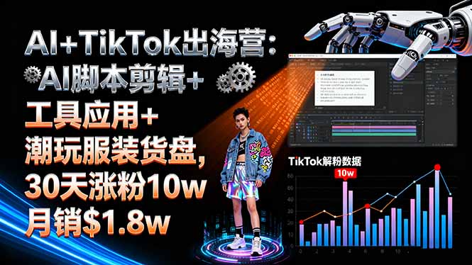 AI+TikTok出海营:AI脚本剪辑+工具应用+潮玩服装货盘,30天涨粉10w月销$1.8w-创业项目网