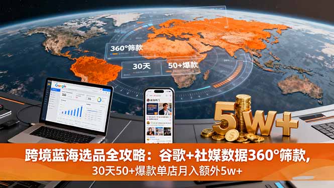 跨境蓝海选品全攻略：谷歌+社媒数据360°筛款,30天50+爆款单店月入额外5w+-创业项目网