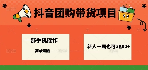 抖音团购带货项目，一部手机简单操作，一周3k+-创业项目网