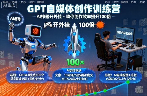 GPT自媒体创作训练营：AI神器开外挂，助你创作效率提升100倍-创业项目网