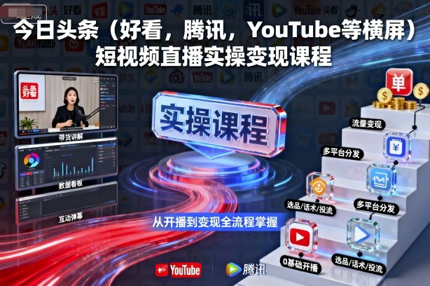 今日头条（好看，腾讯，YouTube等横屏）短视频直播实操变现课程-创业项目网