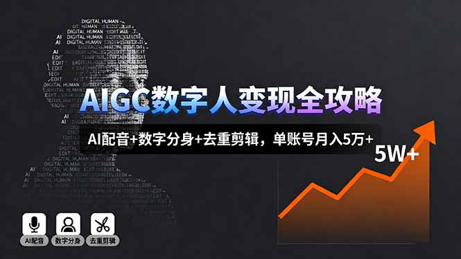 AIGC数字人变现全攻略，AI配音+数字分身+去重剪辑，单账号月入5万+-创业项目网