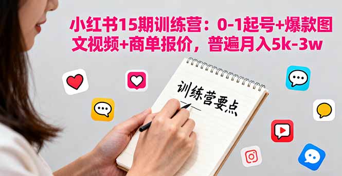小红书15期训练营：0-1起号+爆款图文视频+商单报价，普遍月入5k-3w-创业项目网