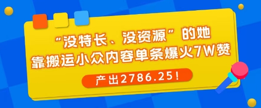 “没特长、没资源”的她，靠搬运小众内容单条爆火7W赞，产出2786-创业项目网