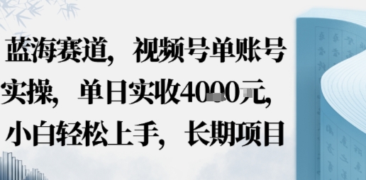 蓝海赛道，视频号单账号实操，单日实收1k，小白轻松上手，长期项目-创业项目网