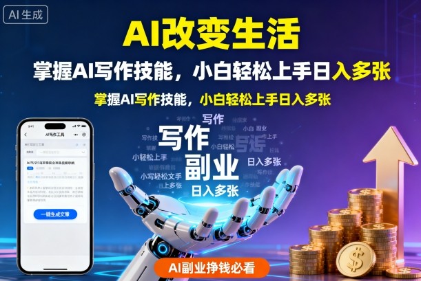 AI改变生活，掌握AI写作技能，小白轻松上手日入多张，AI副业挣钱必看-创业项目网
