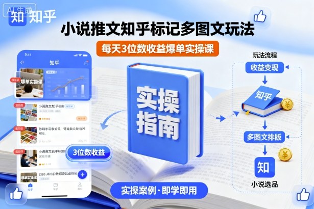 小说推文知乎标记多图文玩法，每天3位数收益爆单实操课-创业项目网