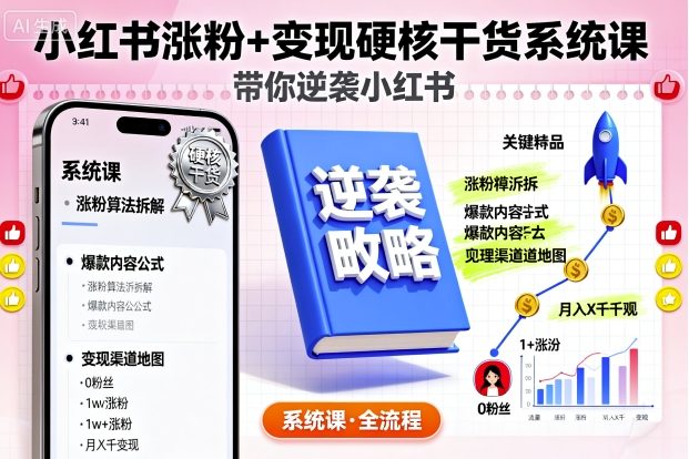 小红书涨粉+变现硬核干货系统课，带你逆袭小红书-创业项目网