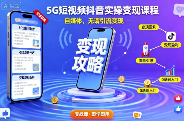 5G短视频抖音实操变现课程，自媒体，无谓引流变现-创业项目网