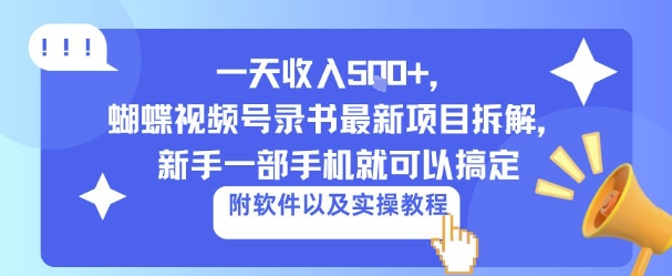 一天收入500+，蝴蝶视频号录书最新项目拆解，新手一部手机就可以搞定（附软件以及实操教程）-创业项目网