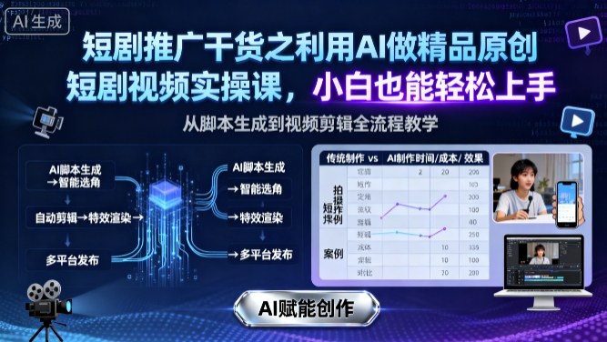 短剧推广干货之利用AI做精品原创短剧视频实操课，小白也能轻松上手-创业项目网