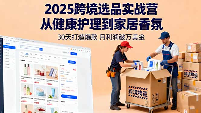 2025跨境选品实战营：从健康护理到家居香氛，30天打造爆款,月利润破万美金-创业项目网