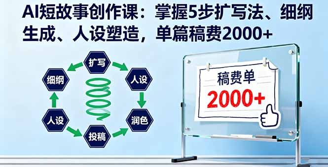 AI短故事创作课：掌握5步扩写法、细纲生成、人设塑造，单篇稿费2000+-创业项目网