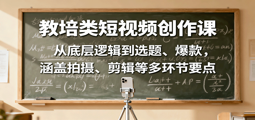 教培类短视频创作课：从底层逻辑到选题、爆款，涵盖拍摄、剪辑等多环节要点-创业项目网