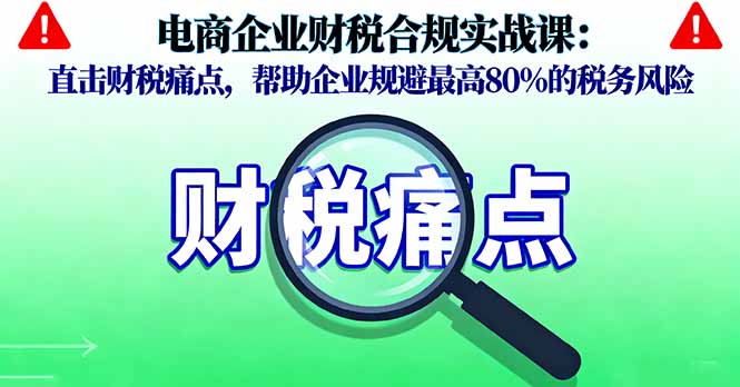 电商企业财税合规实战课，直击财税痛点，帮助企业规避最高80%的税务风险-创业项目网