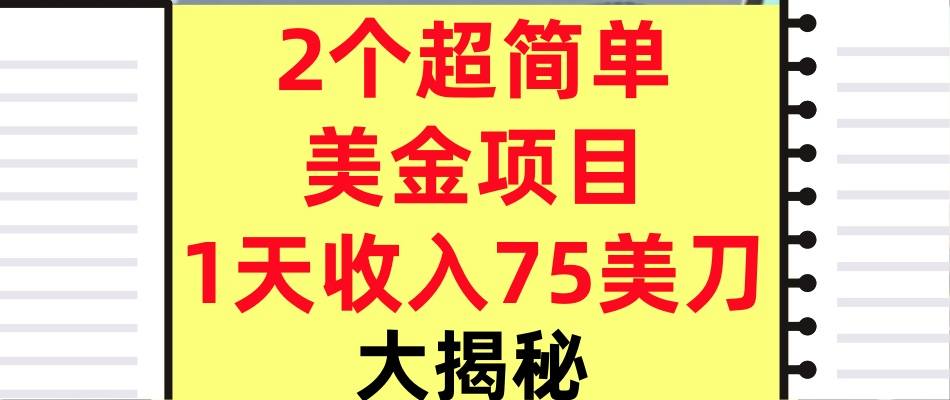 2个超简单美金项目，1天收入75美刀，3分钟学会，内部教程（大揭秘）-创业项目网