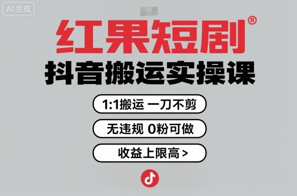 红果短剧拉新之抖音搬运实操课，1：1搬运，一刀不剪，无违规，0粉可做，收益上限高-创业项目网