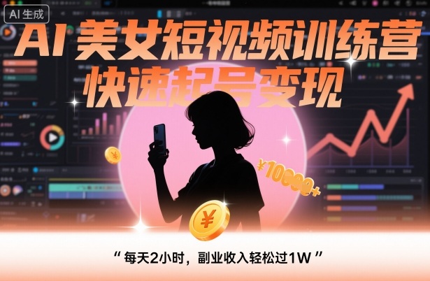 AI美女短视频训练营，快速起号变现，每天2小时，副业收入轻松过1W-创业项目网