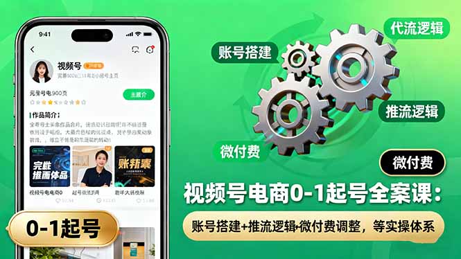 视频号电商0-1起号全案课：账号搭建+推流逻辑+微付费调整，等实操体系-创业项目网