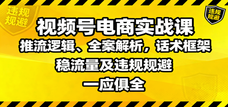 视频号电商实战课:推流逻辑、全案解析,话术框架,稳流量及违规规避等-创业项目网