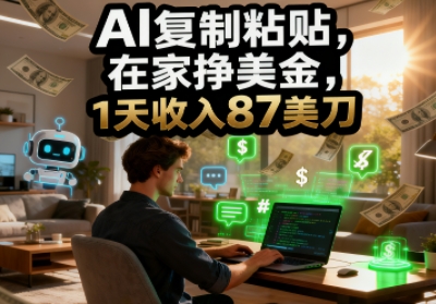 AI复制粘贴，在家挣美金，1天收入87美刀，适合小白，长久的被动收入-创业项目网