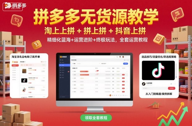 拼多多无货源教学，淘上拼+拼上拼+抖上拼，精细化蓝海+运营进阶+终极玩法，全套运营教程-创业项目网