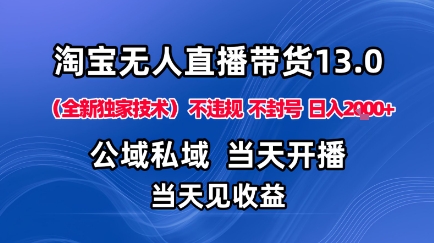 淘宝无人直播13.0，公域私域技术，不封号，不违规布局下半年旺季赛道，日入1K+（独家技术）-创业项目网