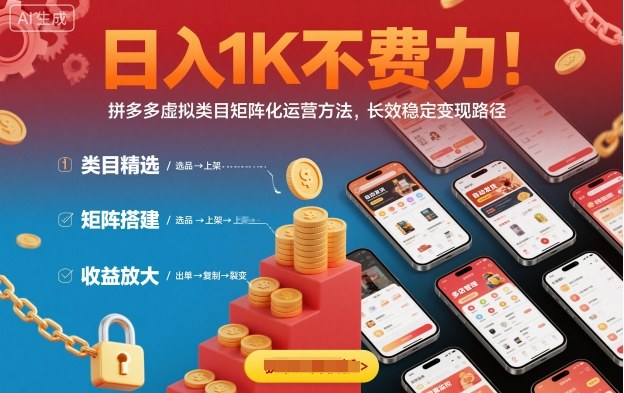 日入1K不费力！拼多多虚拟类目矩阵化运营方法，长效稳定变现路径-创业项目网