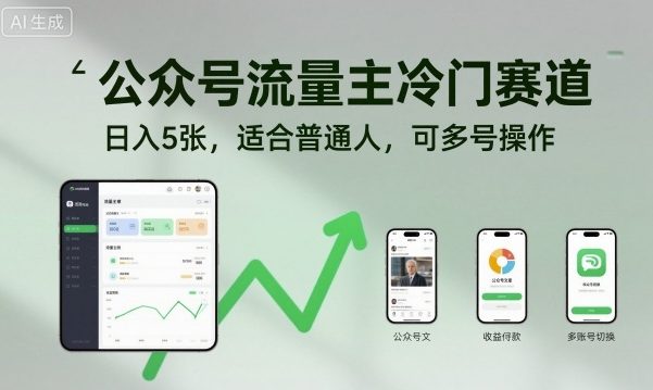 公众号流量主冷门赛道，日入500+，适合普通人，可多号操作-创业项目网
