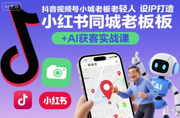 抖音视频号小红书同城老板轻人设IP打造+AI获客实战课，人设打造-算法拆解-拍摄剪辑-内容运营-AI创作-创业项目网