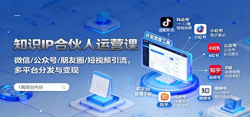 知识IP合伙人运营课:微信/公众号/朋友圈/短视频引流,多平台分发与变现-创业项目网