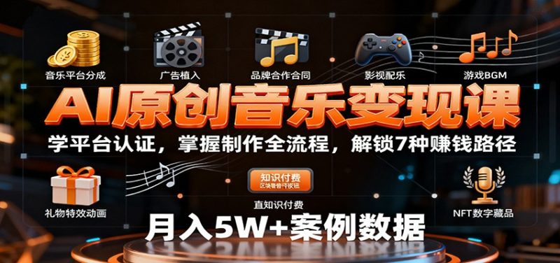 AI原创音乐变现课:学平台认证,掌握制作全流程,解锁7种赚钱路径-创业项目网