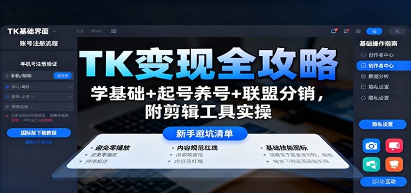 TK变现全攻略：学基础+起号养号+联盟分销，附剪辑工具实操-创业项目网