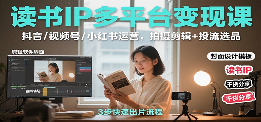 读书IP多平台变现课：抖音/视频号/小红书运营，拍摄剪辑+投流选品-创业项目网
