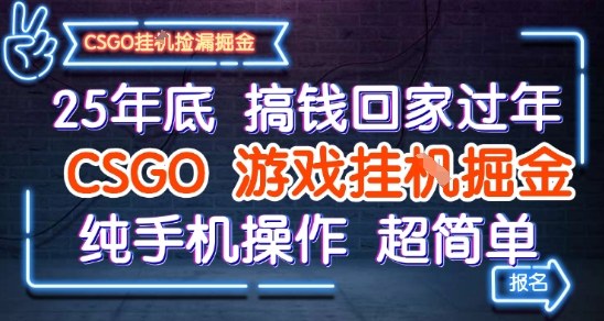 25年底搞钱回家过年,CSGO游戏挂G掘金,纯手机操作超简单-创业项目网