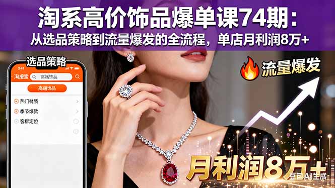 淘系高价饰品爆单课74期:从选品策略到流量爆发的全流程,单店月利润8万+-创业项目网